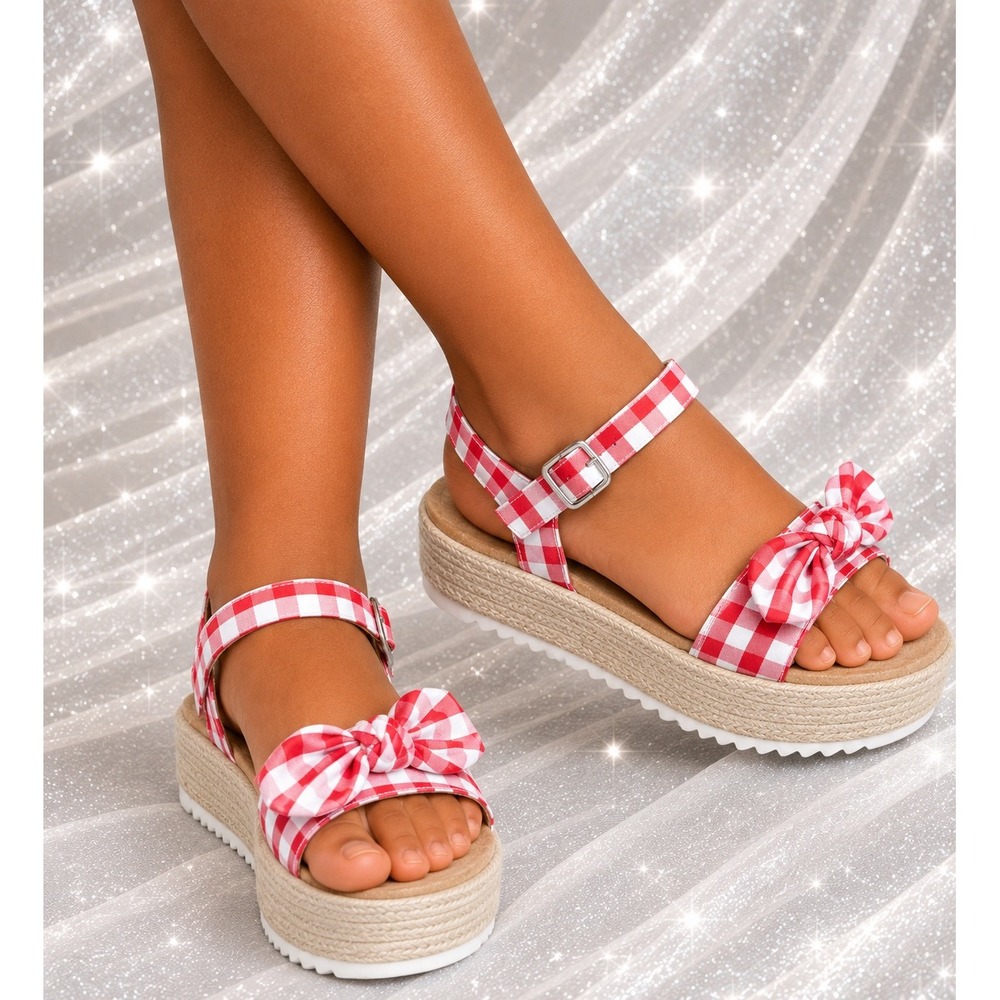 Little Girls Gingham Red Sandals by Cat & Jack Daphne  Size 13 New With Tags